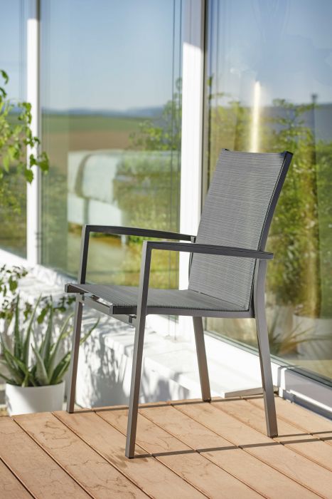 Chaise de jardin empilable en aluminium couleur anthracite / textilène carbone - LEVANTO  - STERN