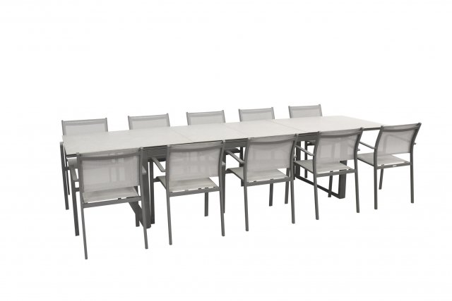 Ensemble de jardin en aluminium couleur carbone avec 6 chaises TOSCA et une table HERITAGE extensible - TASTE