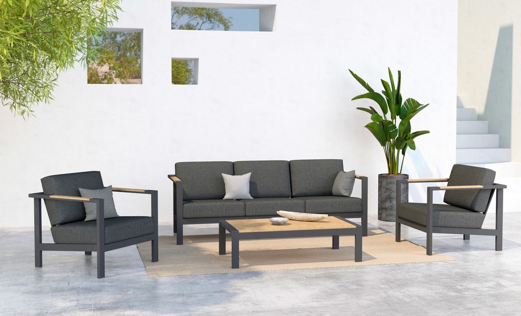[4SO-91249] Salon de jardin Ginger anthracite – canapé 3 places + 2 fauteuils – aluminium extérieur - TASTE by 4 Seasons