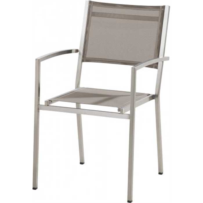 Chaise de jardin en inox, textilène mocca -  h.89 l.54 p.42 - PLAZA - 4 Seasons