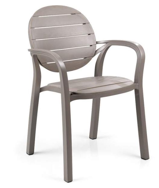 Chaise de jardin PALMA taupe – Résine fiberglass avec accoudoirs – Nardi Outdoor