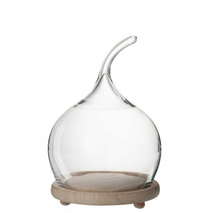 Cloche décorative J-Line en verre et bois naturel – Cloche boule avec anse pour décoration élégante