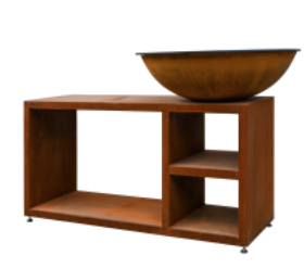 [QUOCO 10015] Brasero Plancha Quoco Piatto Tavolo Large Corten Ø94 cm avec Table – Cuisine Extérieure au Feu de Bois