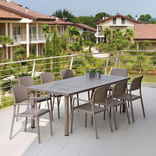 Ensemble de jardin en résine taupe  LEVANTE 160/220 cm et 8 chaises BORA - NARDI