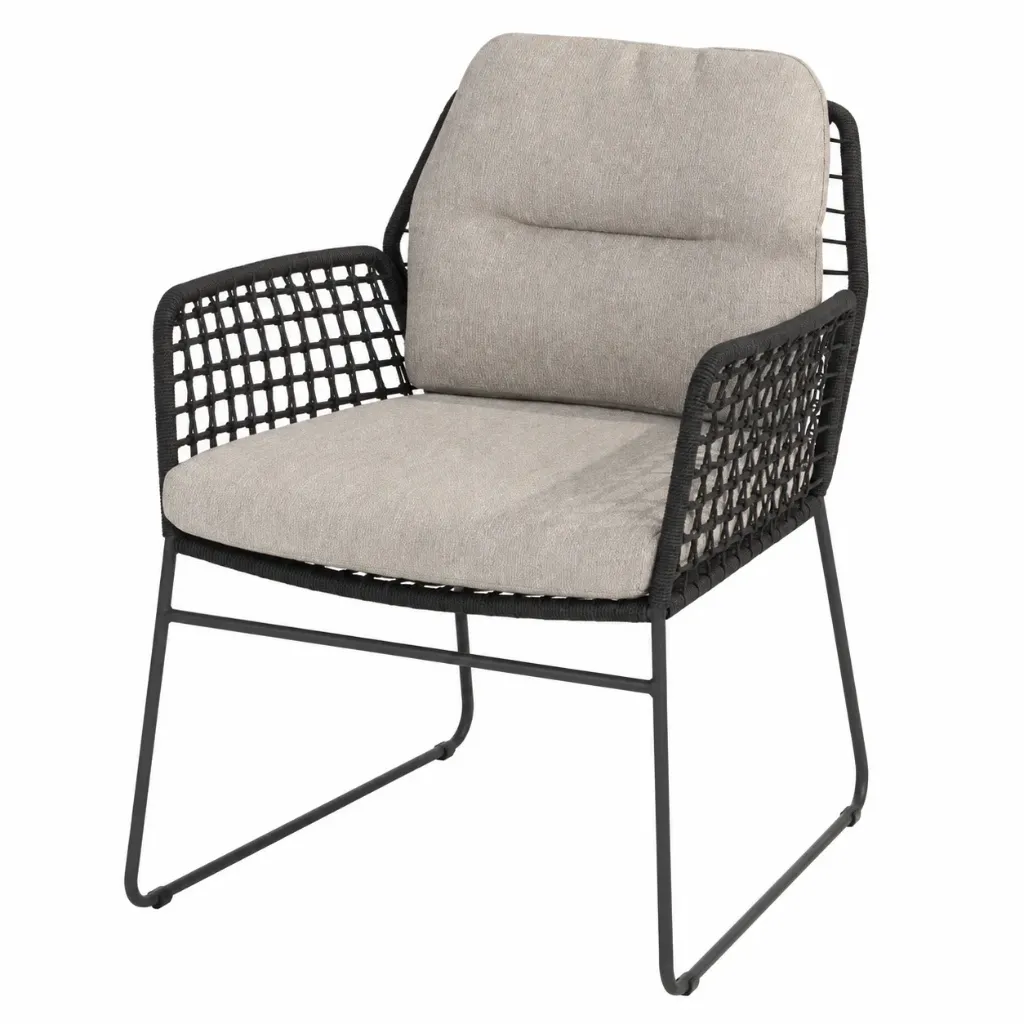 [TASTE-91560] Chaise de jardin RHODOS anthracite – Inox, rope et 2 coussins – Taste by 4 Seasons Outdoor