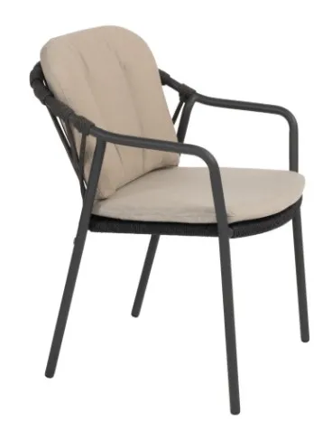 [TASTE-91579] Chaise de Jardin Manitoba Anthracite avec Coussins Outdoor – Chaise Empilable Design en Aluminium