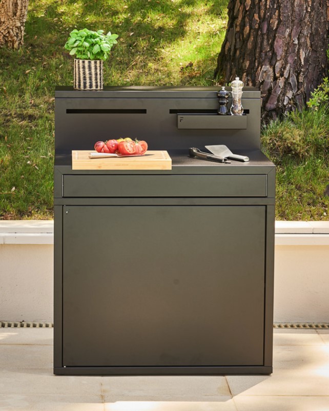 Meuble Desserte Forge Adour SDAF CBN – Cuisine Extérieure Acier Noir avec Rangement et Comptoir Bar