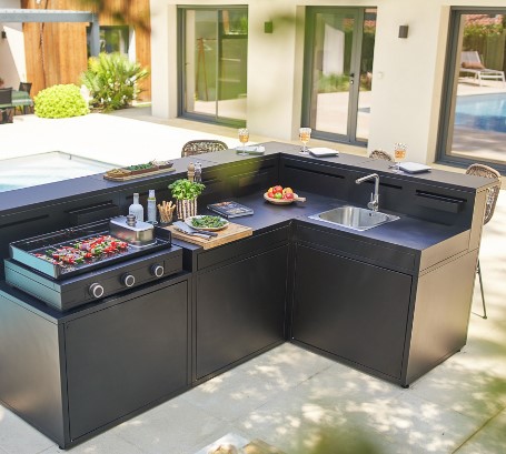 Cuisine Extérieure Forge Adour – Cuisine Modulaire Complète pour Plancha avec Comptoir Bar