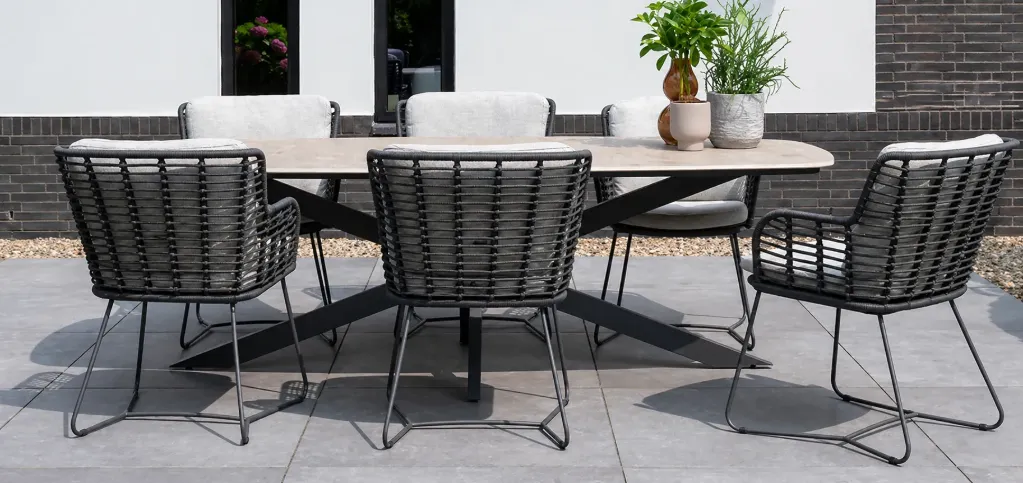 Ensemble de jardin Prado & Fabrice – Table céramique 240 cm + 6 chaises ultra confort | 4 Seasons Outdoor