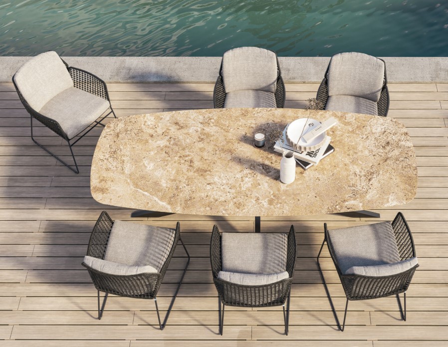 [4SO-9159791560] Ensemble de jardin Rhodos + table Prado 240 cm – aluminium, céramique et corde – TASTE by 4 seasons outdoor