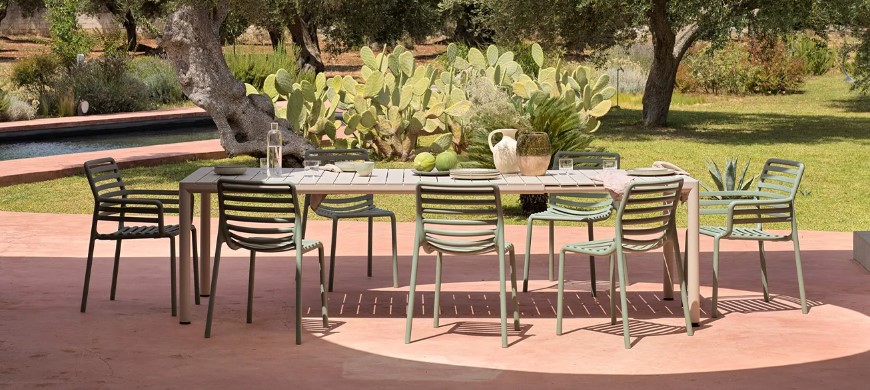 [NARDI-TEVERE.DOGAMENTA] Ensemble de jardin extensible Nardi outdoor - Tevere corda et 8 chaises Doga Menta avec accoudoirs