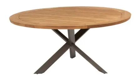 Prado Table ronde - Pieds en aluminium couleur terre et plateau en teck - Diamètre: 160 cm