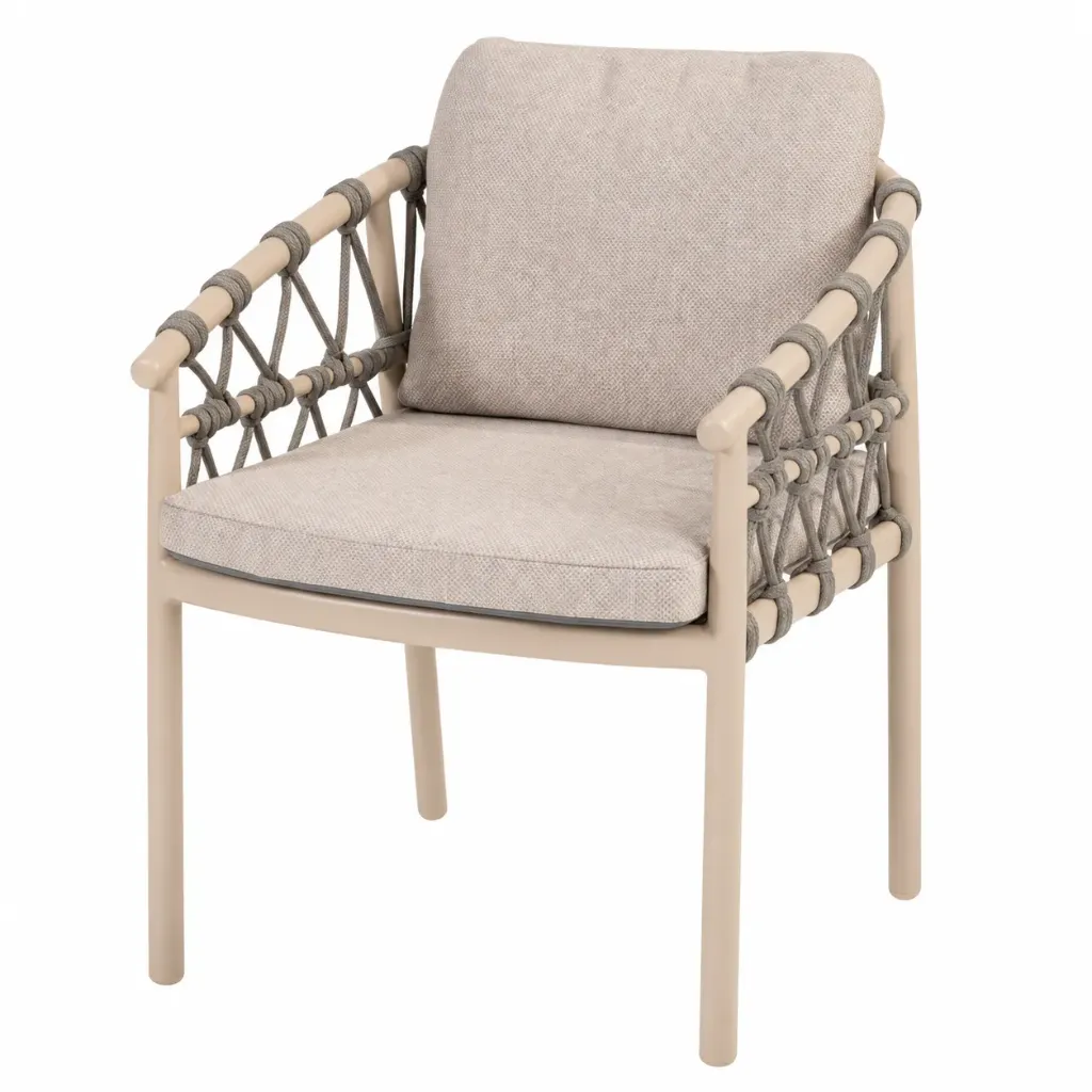 [4SO-91809] Chaise de jardin PIACENZA Latte – Aluminium, rope et 2 coussins – Taste by 4 Seasons Outdoor
