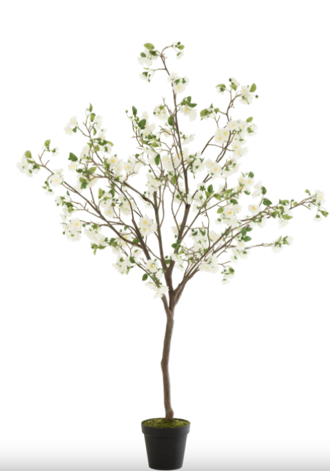 Arbre En Fleurs Plastique Blanc/Marron Large - J-line