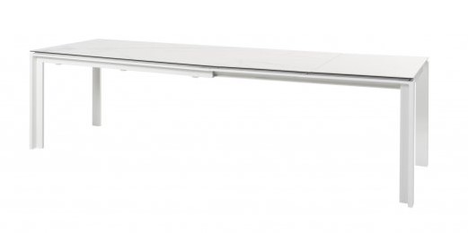 [4SO-91299] Table de jardin extensible OPTIMUM – 220/280/340 x 95 cm – Aluminium blanc & plateau céramique