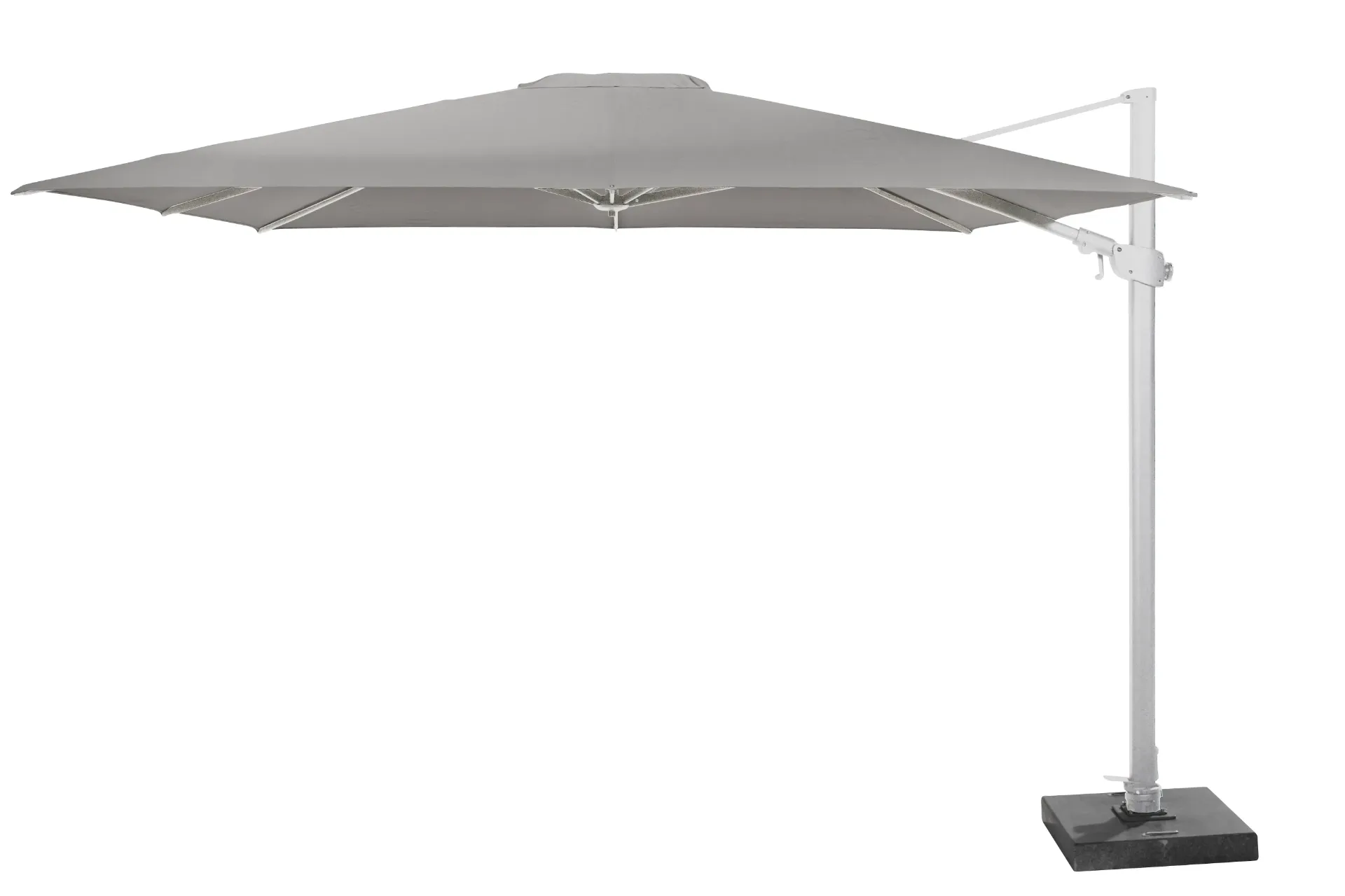 Parasol déporté Siesta Premium 300x300 cm – Aluminium blanc & Solefin UPF 50 | 4 Seasons Outdoor