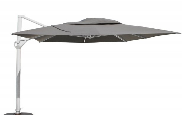 Parasol déporté HACIENDA 300 x 400 cm - Mât blanc et toile SOLEFIN couleur charcoal - 4 SEASONS OUTDOOR