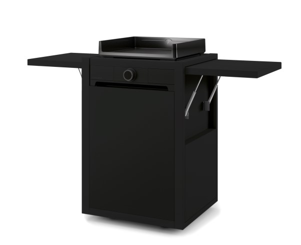 Chariot Forge Adour FA-CH MAF 45 N – Meuble Plancha Modern 45 en Acier Noir avec Rangements, Tablettes Rabattables et Roues Pivotantes