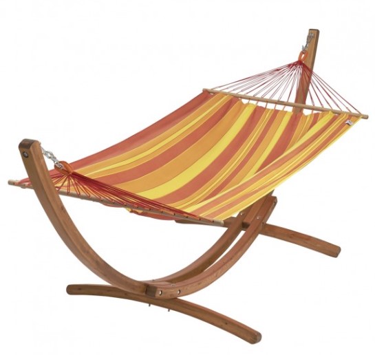 Hamac Jobek Set EsKapade Sunny avec support bois – hamac sur pied extérieur confortable et design naturel