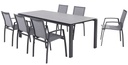 Ensemble de jardin aluminium anthracite avec table céramique 220 cm – 6 chaises empilables Torino | Promo