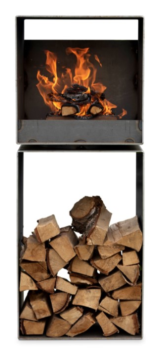 Braséro au feu de bois OUTR SQUARE 110 en acier | Braséro design pour terrasse et jardin