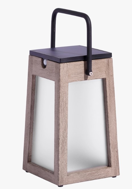 Lanterne solaire Les Jardins TECK147 – lampe d’extérieur rechargeable teck et verre dépoli avec LED