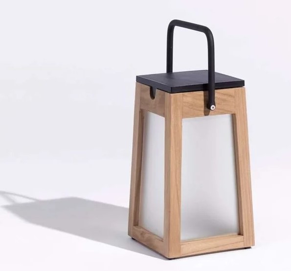 Lanterne solaire Les Jardins TECK146 – lampe d’extérieur rechargeable en teck et verre dépoli LED