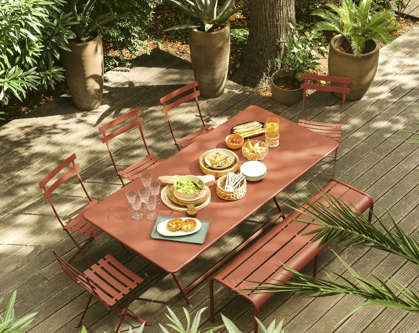 [FERMOB - ENSEMBLE 1] Ensemble de jardin FERMOB - Ocre rouge, LUXEMBOURG, BANC, OCRE ROUGE, BISTRO, CARACTERE