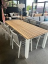 Ensemble de jardin en aluminium blanc et plateau en teck - RIGDGE - TORINO avec 6 chaises - TASTE