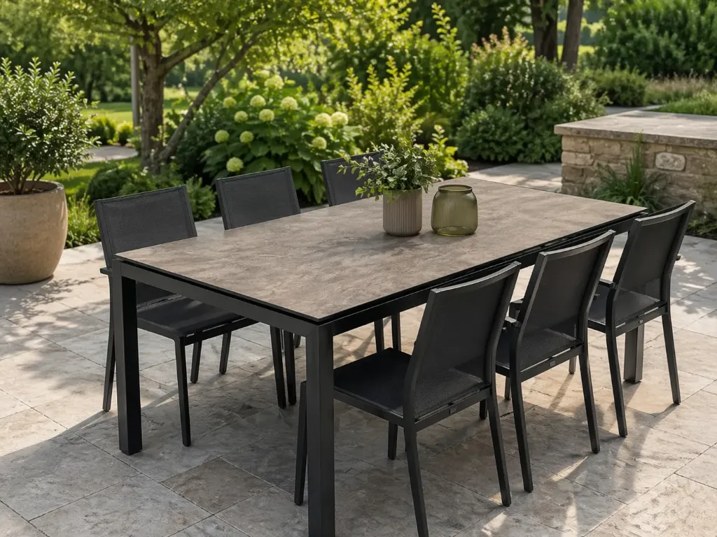 Ensemble de jardin STERN Silverstar HPL 200 cm + 6 chaises TOP – qualité allemande haut de gamme