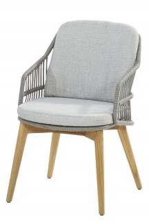 Chaise Dining en Teck & Rope Silver Grey avec 2 Coussins – Design Outdoor Haut de Gamme