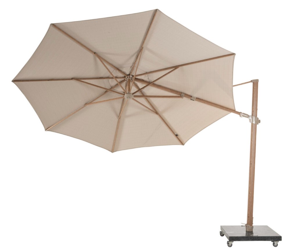 [4SO-08683] Parasol déporté Siesta Premium Ø350 cm – Imitation bois & Solefin Sand UPF 50+ | 4 Seasons Outdoor