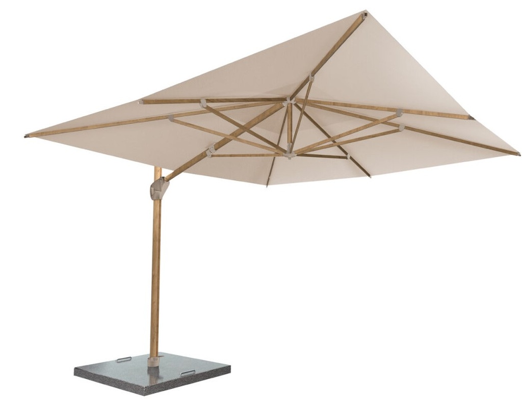 [4SO-08684] Parasol déporté Hacienda 300x400 cm – Imitation bois & Solefin Sand | 4 Seasons Outdoor