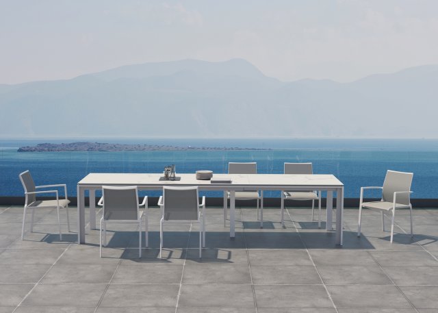 [4SO-91299 91289] Ensemble de jardin avec table extensible blanche OPTIMUM 220/280/340 cm, OPTIMUM, MELBOURNE