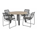 Ensemble de jardin avec table ronde (diamètre 130 cm) en teck DERBY et 4 chaises Elba -TASTE