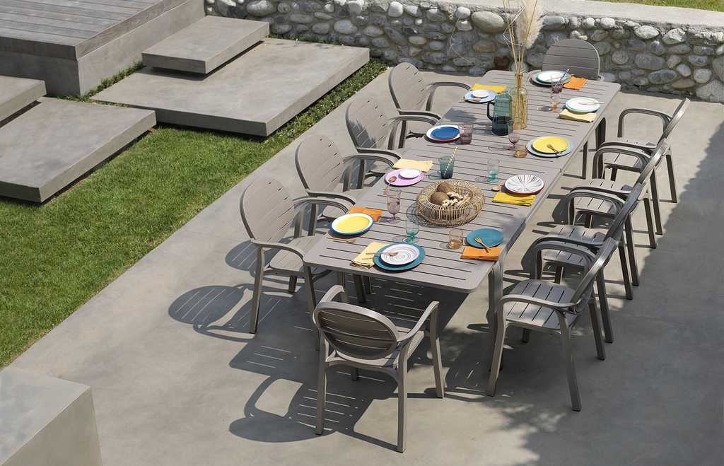 [NARDI ENSEMBLE ALLORO TAUPE] Ensemble extensible ALLORO 210/280 cm taupe avec 10 chaises palma - Nardi, ALLORO PALMA, ALLORO, PALMA