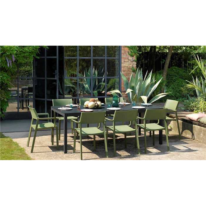 [NARDI ENSEMBLE JARDIN RIO TRILL] Ensemble de jardin Nardi Rio + 8 chaises Trill – table extensible 210 cm – résine sans entretien