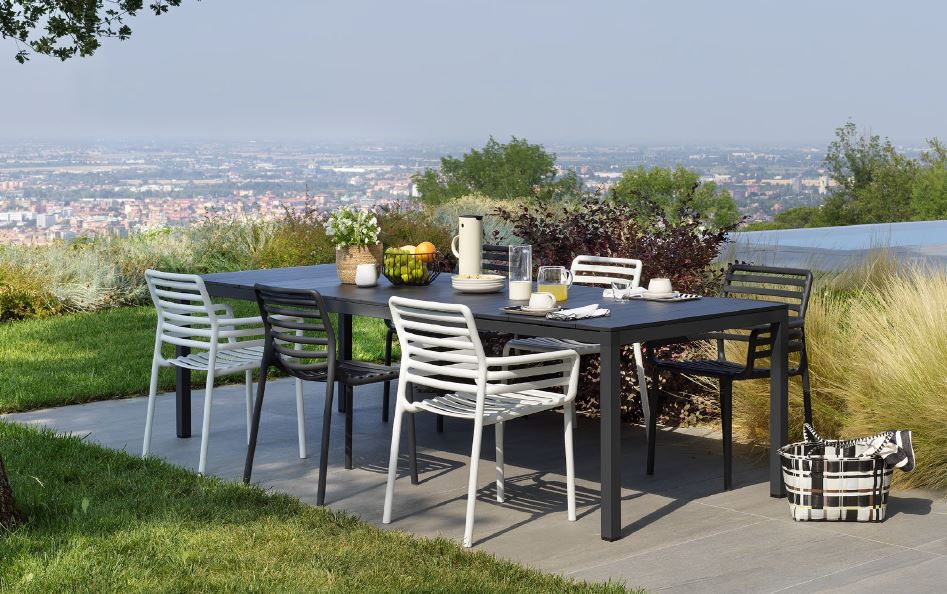Ensemble de jardin Nardi - Table RIO extensible 210/280 cm anthracite + 6 chaises DOGA, RIO, DOGA