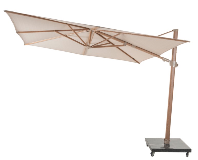 [4SO-08679] Parasol déporté Siesta Premium 300x300 cm – Imitation bois & Solefin Sand | 4 Seasons Outdoor