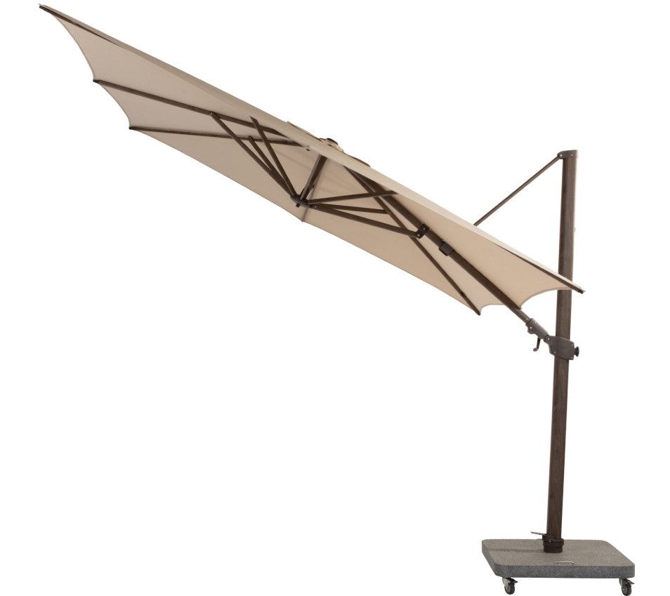 [4SO-08693] Parasol déporté Siesta Premium 300x300 cm – Aluminium Wengé & Solefin Beach | 4 Seasons Outdoor