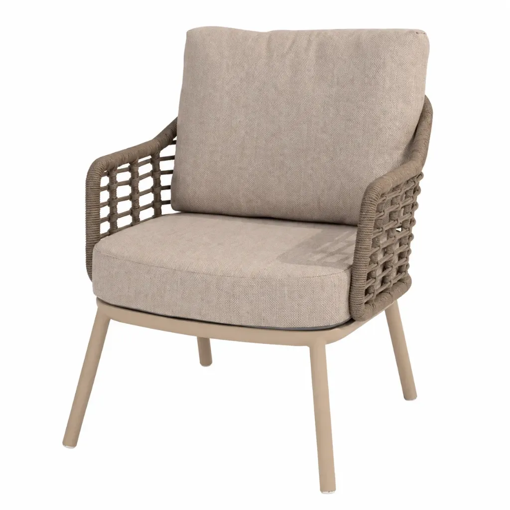 [TASTE-91628] Chaise de jardin basse PUGLIA Latte – Aluminium, rope et 2 coussins – Taste by 4 Seasons Outdoor