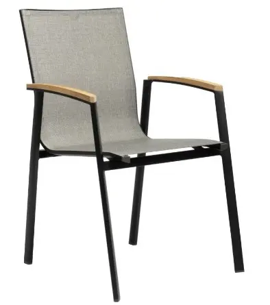 [STERN-415405] Chaise de jardin en aluminium de couleur noir mat / textilène gris lin - empilable - TOP - STERN