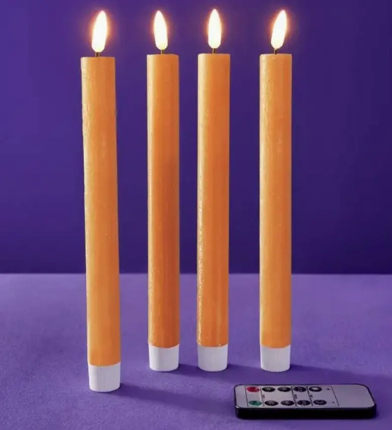 Bougie à tige LED S/4, Orange en cire véritable/plastique, LED, 24,5 cm