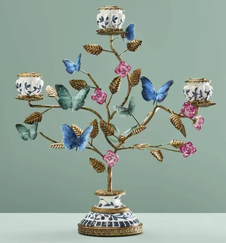 [56685] Chandelier Papillons décoratif WERNS® – Bougeoir design en polyrésine et métal - 35 x 11,5 x 39 cm