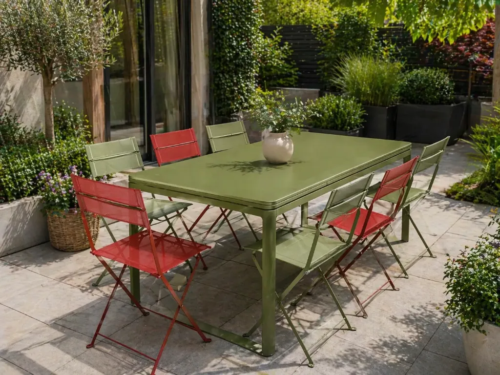 [FERMOB-ENS BIARRITZ] Ensemble de jardin Fermob Biarritz + Latitude – 8 places – acier ocre rouge & cactus