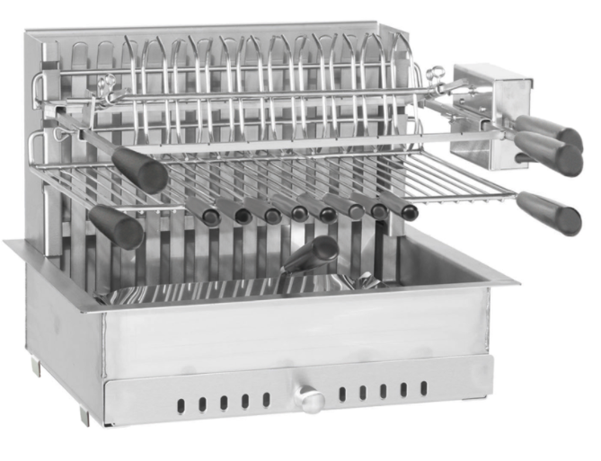 Barbecue Charbon Inox Forge Adour 56 – Grill Encastrable avec Tournebroche Professionnel