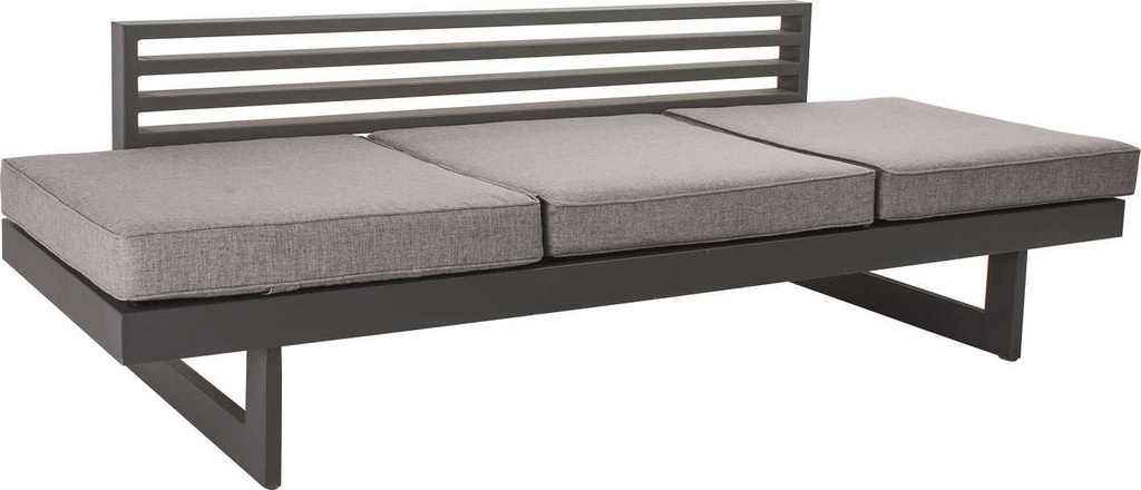 HOLLY Banc - canapé - transat en aluminium anthracite textilène gris carbone et coussins gris satiné 216x80x68 cm - STERN