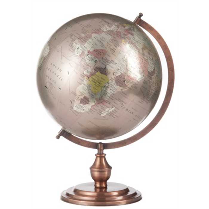 Mappemonde sur pied J-Line en métal cuivre large – Globe décoratif design pour intérieur élégant