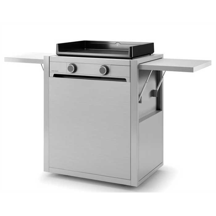 Chariot Forge Adour FA-CHMIF 60 – Meuble Plancha Modern 60 en Inox avec Rangements Fermés, Tablettes Rabattables et Roues Pivotantes