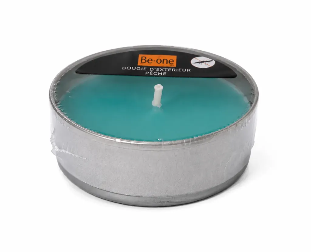 [AB BOUGIE PECHE] Bougie d’extérieur Be One Turquoise Pêche – Bougie parfumée anti-vent 10 à 15H